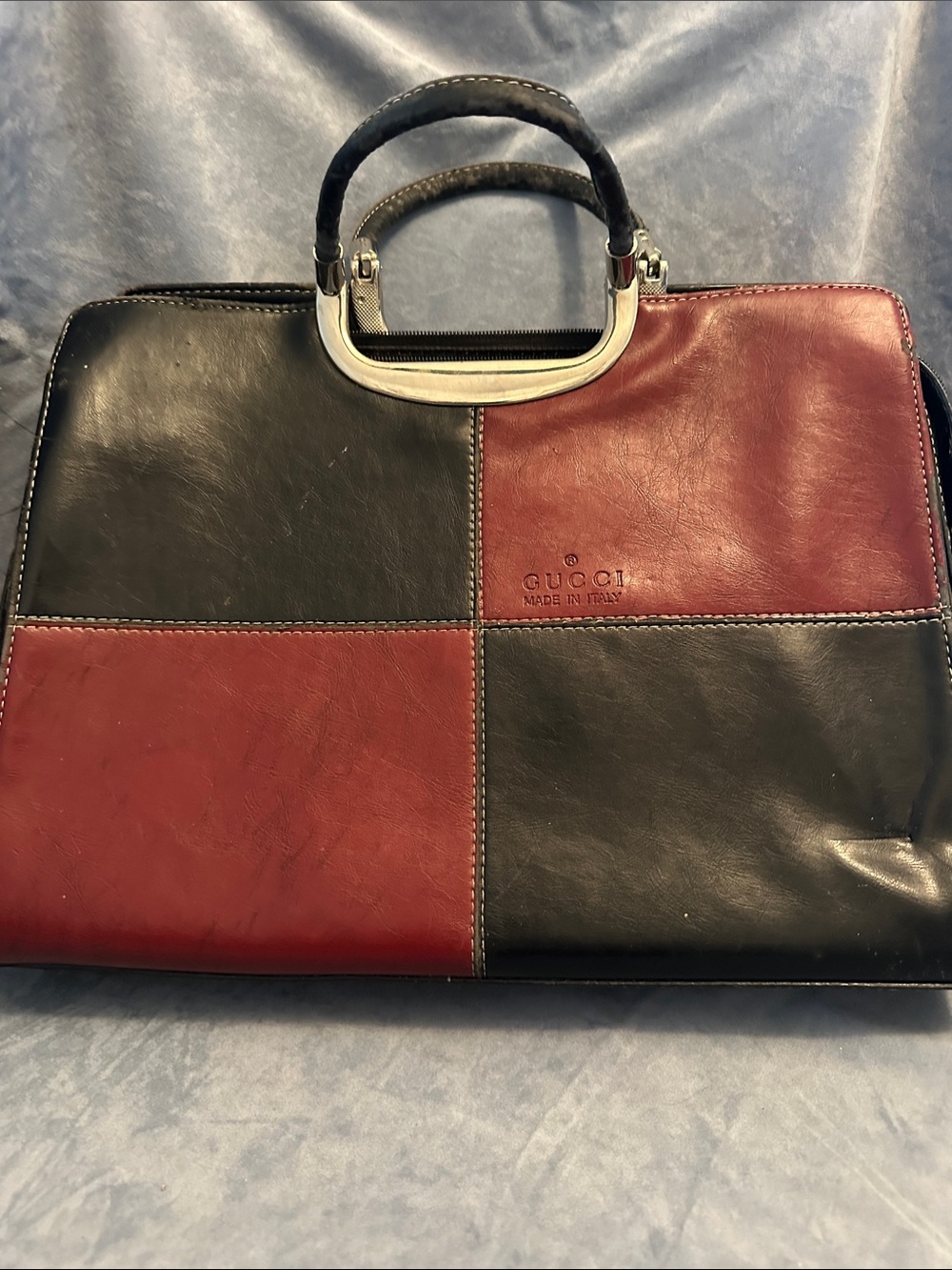 Gucci Red and Black Checkerboard Leather Handbag